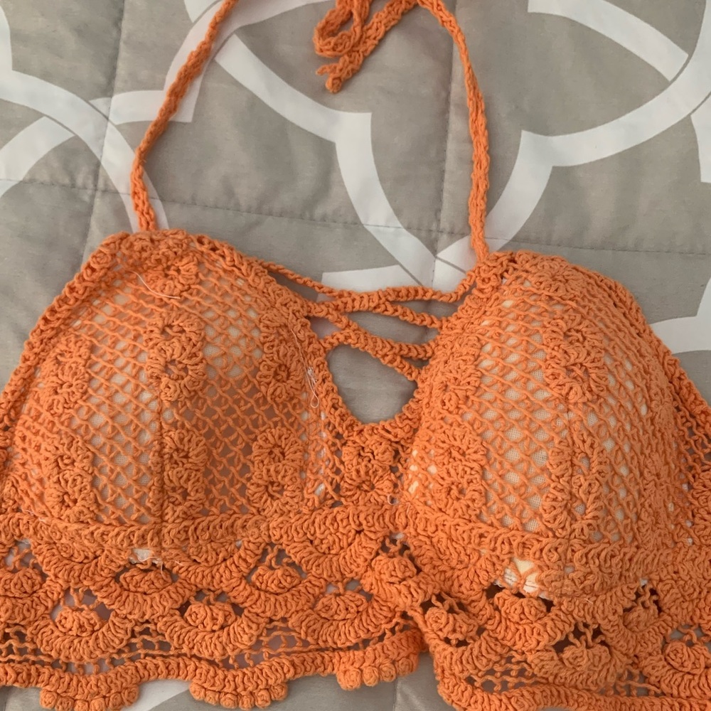 Shein orange halter crochet bralette